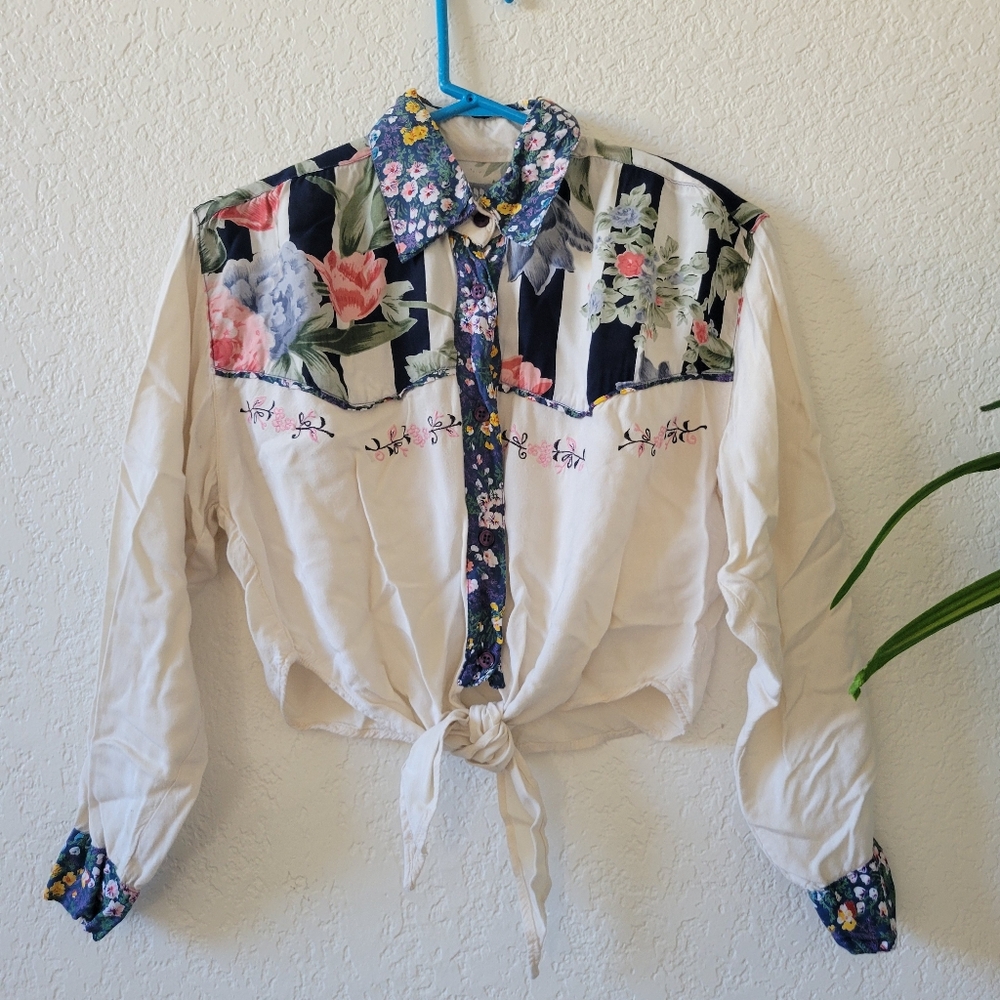 Western Vintage Patchwork Cropped Top size S